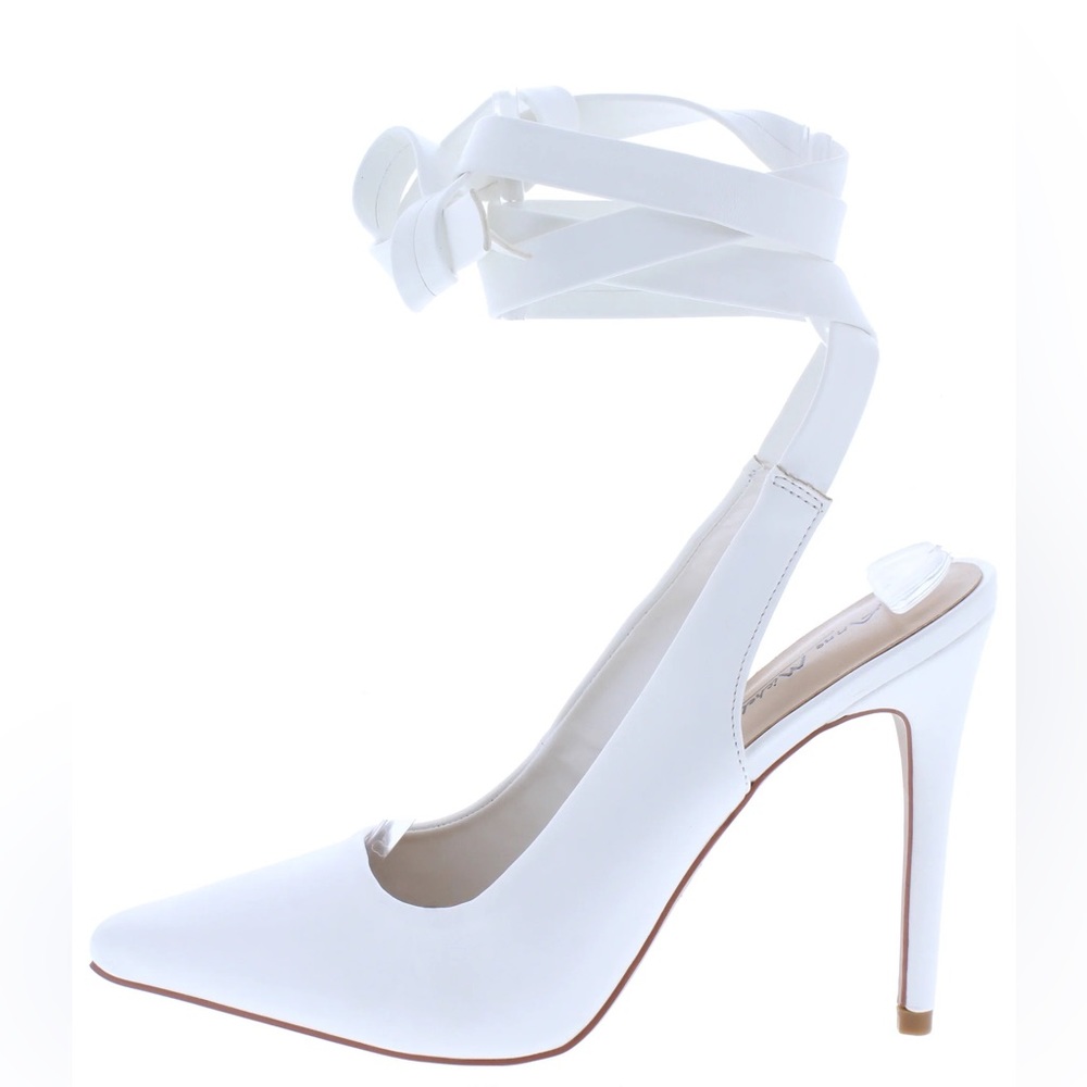 White Hot Vegan Suede Strappy Lace Up High Heel Pumps